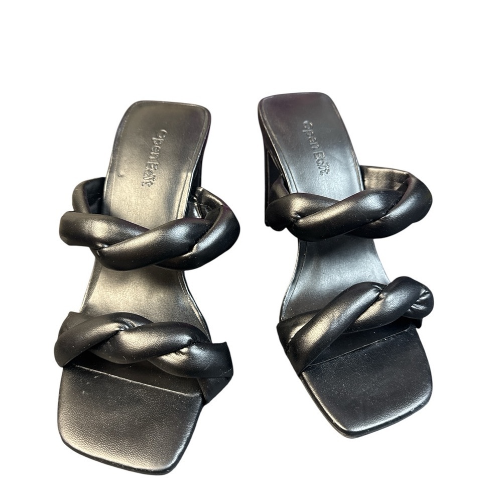 Open Edit NWT Women's Black Braided Strap Block Heel Sandals Size 5.5 - Picture 3 of 7